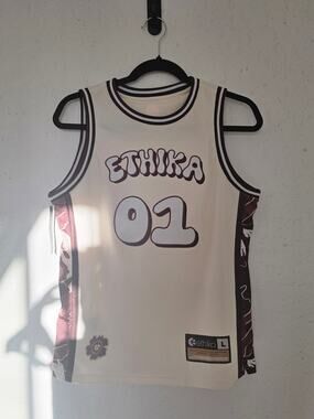 Ethika Island Leage Basketball Jersey Size Youth L  Cream and Brown Color